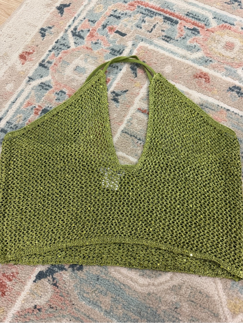 Fashion Nova Olive Green Crochet Halter Crop Top